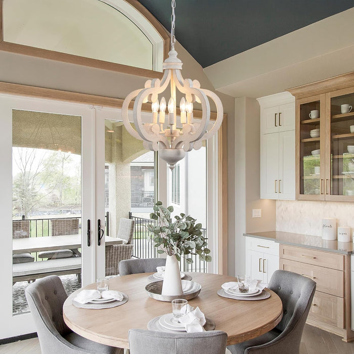White Farmhouse Chandelier Five Light Pendant Fixture