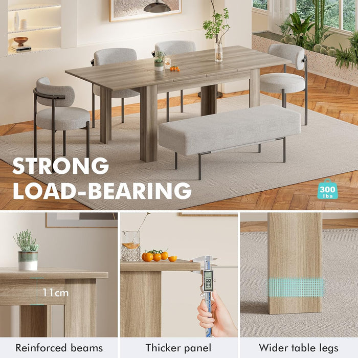 Extendable Dining Room Table for 6-10 Person, Plank and Beam Farmhouse Large Rectangular Kitchen Tables for Living Meeting Room, Oak