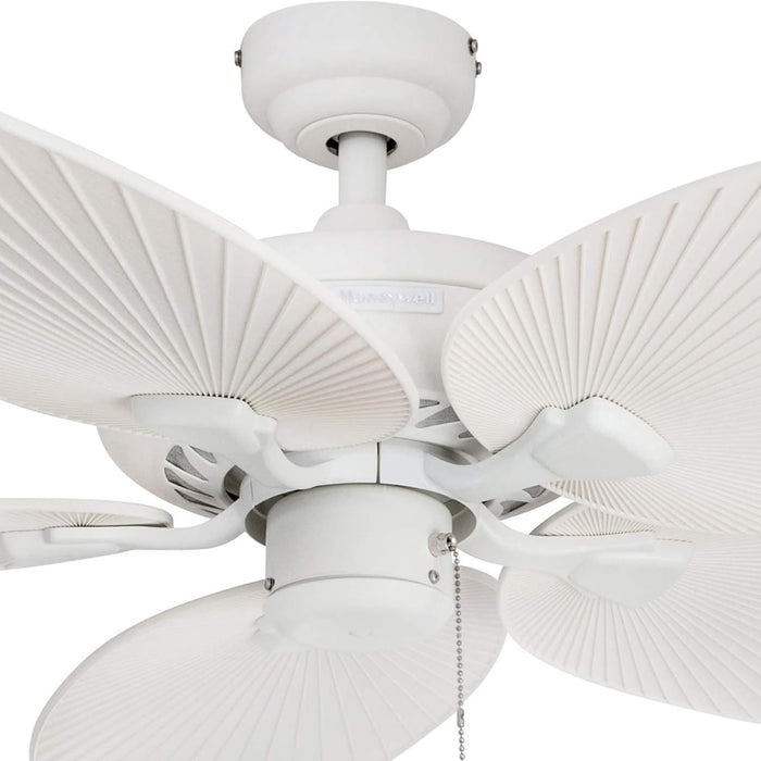 Ceiling Fans Palm Island Tropical 52 Inch Ceiling Fan, Outdoor Ceiling Fan with Pull Chain, Dual Mount 5 Palm Leaf Blade Design, ETL Wet Rated, White (50200-01)