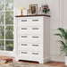 Tall Dresser for Bedroom, Farmhouse 5 Drawers Dresser, White&Brown
