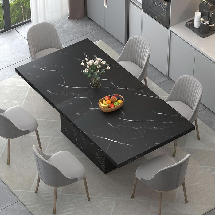71" Black Faux Marble Dining Table for 6-8, Rectangle Dining Room Table