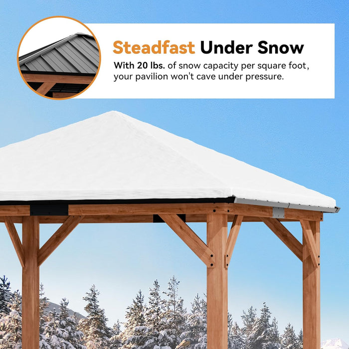 Modern Shade Tranquil Grove Wood Gazebo 10' X 10', Hardtop Gazebo Permanent with Galvanized Steel Roof, Cedar Outdoor Gazebo with Sturdy Hooks for Garden, Backyard, Patio and Deck