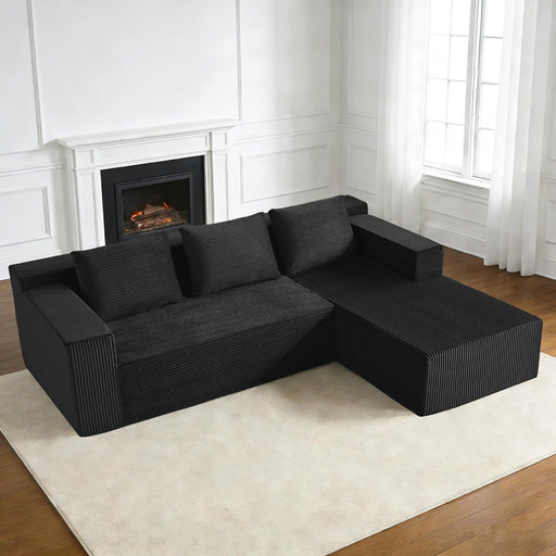 103Inch Black Corduroy Premium Modular Sectional Sofa