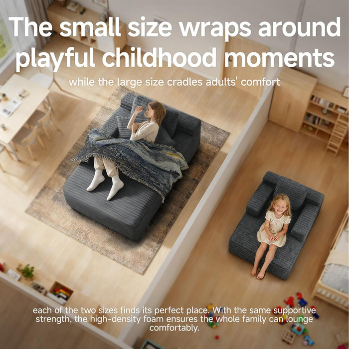 Compact 46-Inch Dark Grey Corduroy Chaise Lounge