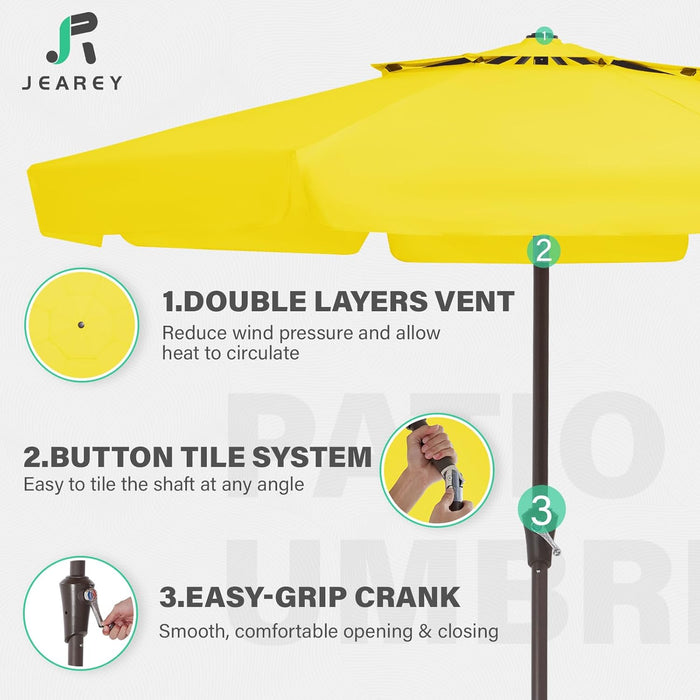 9' 2-Tiers Patio Umbrellas Outdoor Market Table Umbrella W/Push Button Tilt/Crank, 8 Sturdy Ribs, UV Protection Waterproof Sunproof(Yellow)