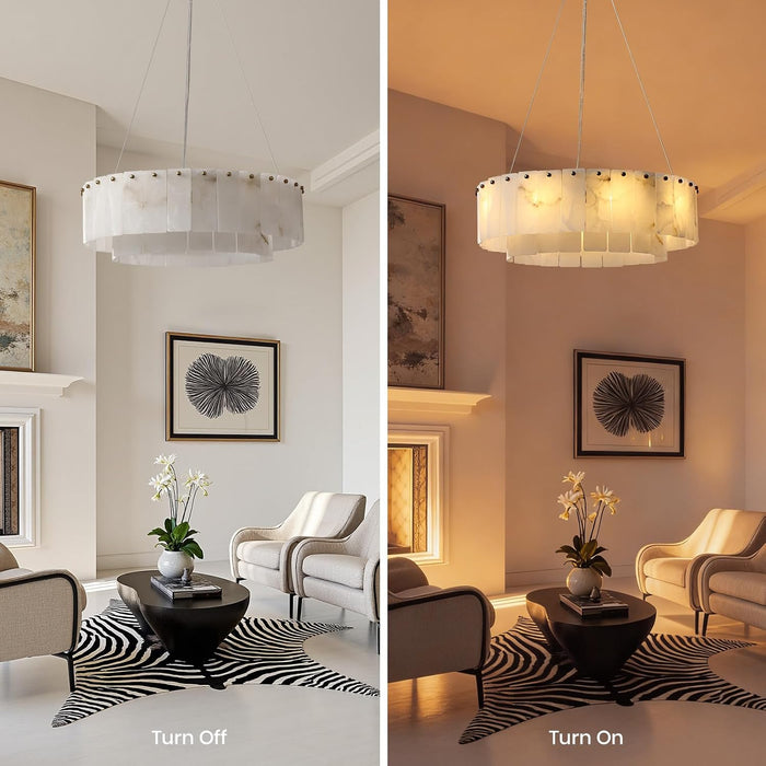Alabaster Chandelier, D24In Modern round Chandeliers, Chandeliers for Dining Room, Marble Pendant Light, Alabaster Chandelier for Bedroom, Living Room, Foyer, Entryway, Hallway
