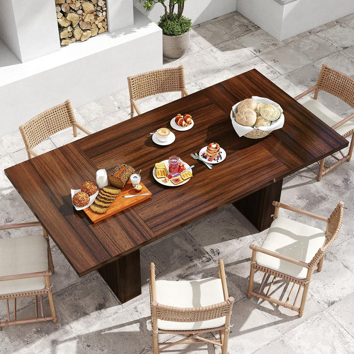 78 Inch Rectangular Dining Table for 6-8 People, Large Modern Farmhouse Kitchen Table with Grooved Wood-Strip Base, Perfect for Dining Room or Family Gathering, Walnut
