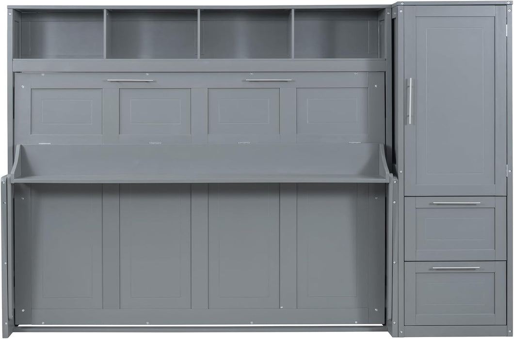 FullSize Murphy Wall Bed BuiltInCloset Drawers Gray