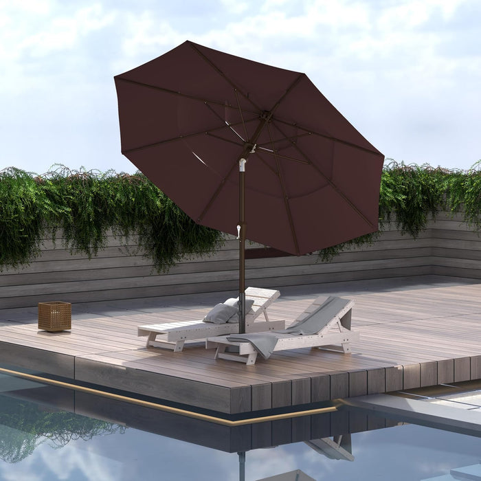 9FT 3-Tier Large Outdoor Patio Umbrella Market Table Umbrella-Uv Resistant,Easy Push Button Tilt and Crank,8 Sturdy Fiberglass Ribs Heavy-Duty Pool Umbrella for Deck,Backyard,Garden,Yard,Brown