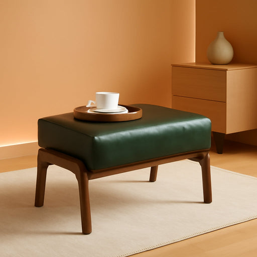 Foot Stool Ottoman, Modern Leatherette Sofa Stool Vanity Chair with Rubber Wood Frame, Footrest Ottoman Bench for Living Room, Entryway, Hunter Green