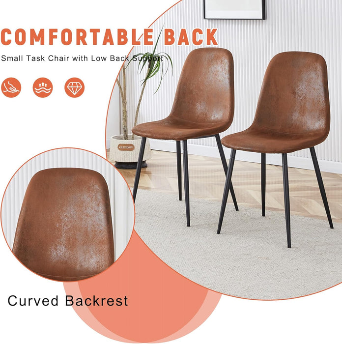 round Dining Table Set for 4, Wooden round Table 5-Piece with Modern Farmhouse Dining Table and 4 Suede Leather Chairs for Kitchen Dining Room, Wooden Table + 4 Brown Chairs