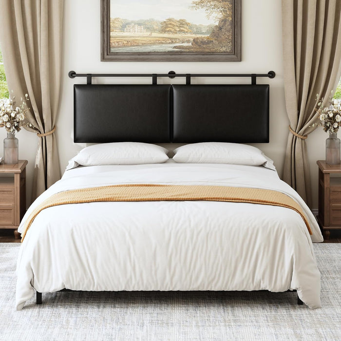King Size Headboard Wall Mount Headboard, PU Leather Head Board Only Black Hanging Head Boards, Industrial Pipe Modern Bed Backboard for Bedroom (Black, King)