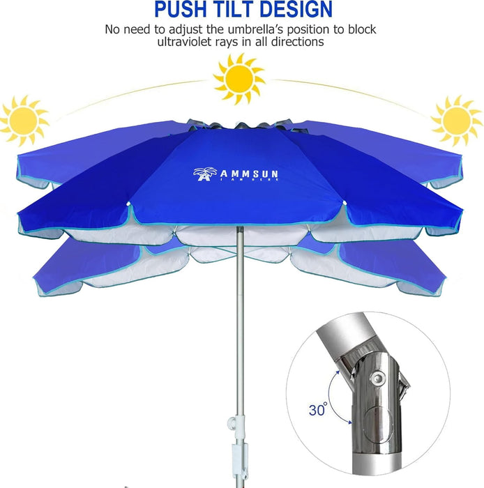 6.5Ft Twice Folded Portable Beach Umbrella with Sand Anchor Windproof, Push Button Tilt and Air Vent UV 50+ Protection Fits in a Large Suitcase for Patio Garden Beach Pool Backyard Blue