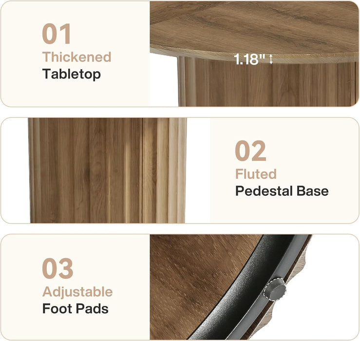 47-Inch round Dining Table for 4-6, Modern Kitchen Table with Fluted Pedestal Base, Farmhouse Wood Dinner Furniture for Dining Room, Kitchen & Living Room, Brown