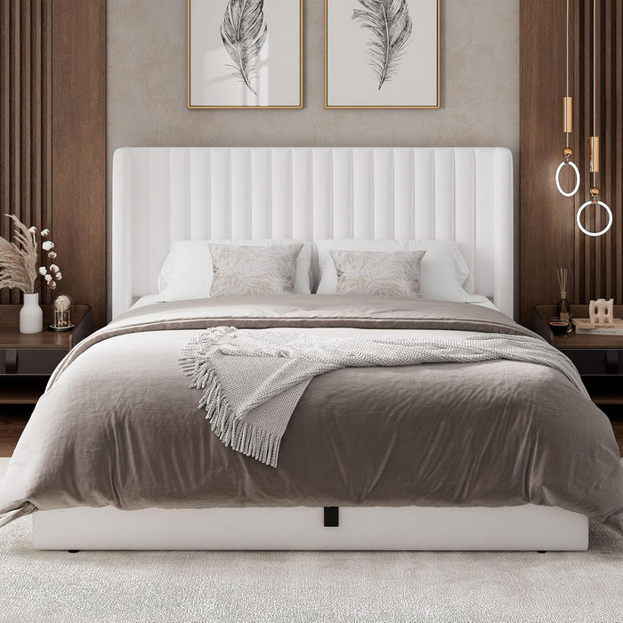 Full Size Lift up Storage Bed Frame, Velvet Upholstered Platform Bed Frame with Wingback Headboard, Hydraulic Storage, No Box Spring Needed, White