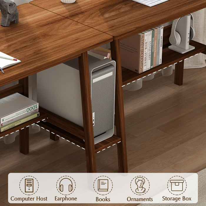 Two Person Desk Walnut 79Inch ExtendedWorkstation Shelves