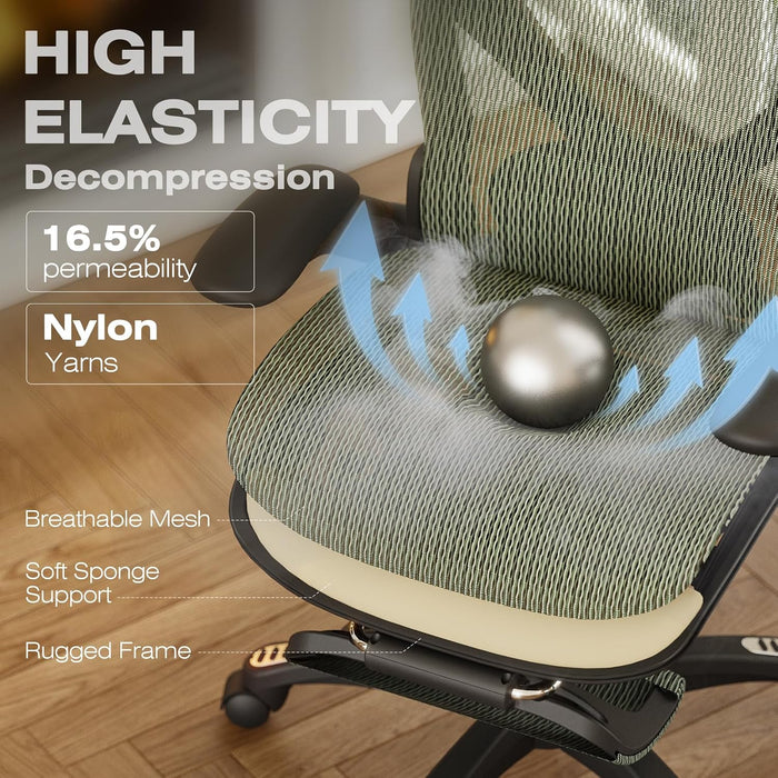 X100 Ergonomic Mesh Office Chair with Footrest, Big and Tall Home Desk Chair with 5D Flip-Up Arms, Adjustable 3D Lumbar Support, Gaming & Executive Computer Chair (Forest Ranger)