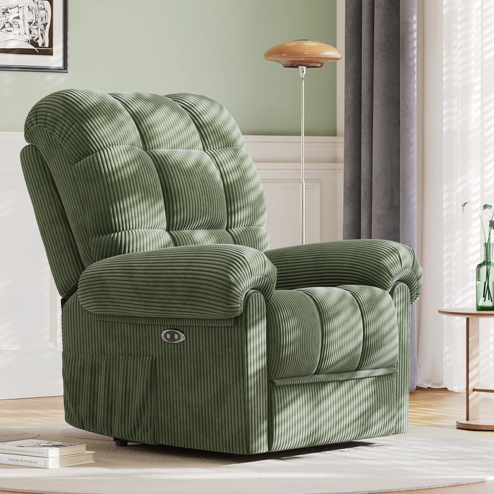 Recliner,Corduroy Electric Recline Chair for Adults Sofa with USB Port,Comfy Corduroy Adjustable Cloud Sofa,Tool-Free Setup,Green