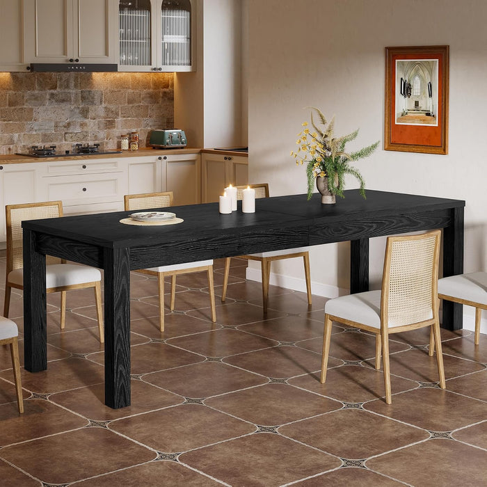 78.7" Large Dining Table for 6 8, Solid Wood Rustic Kitchen Table, Modern Farmhouse Rectangular Dining Desk for Kitchen, Living Room, Black