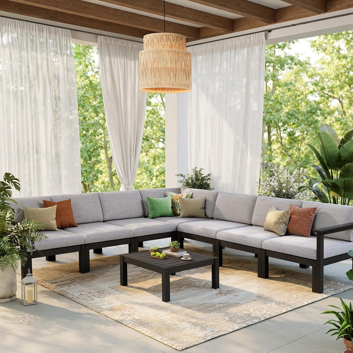 6-Piece Patio Sectional Sofa Set, Modular Outdoor Furniture Set - All-Weather Waterproof HIPS Frame & Quick-Dry Olefin Cushions, Black