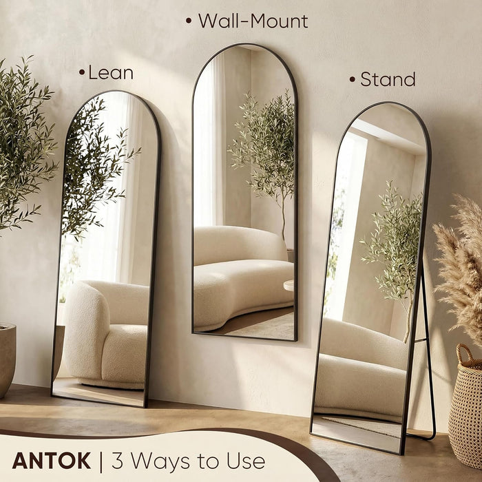 Full Length Mirror, 76"X34" Floor Mirror, Arched Floor Standing Freestanding Arch Full Body Mirrors with Stand for Bedroom, Hanging Mounted for Living Room Cloakroom,Black