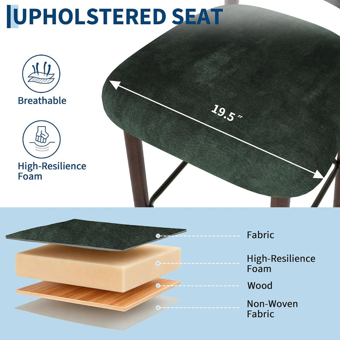 26″ Linen Bar Stools Set of 4, Counter Height Bar Stools, Green | Linen Fabric, Wood Legs, Metal Footrest, Upholstered Modern Kitchen Barstools with Back, for Dining Room Bar