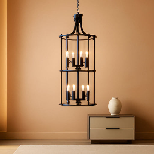 Foyer Chandeliers for High Ceilings, Lantern Tiered Black Chandelier Light Fixture Metal Modern Farmhouse Pendant Lights for Kitchen Island Entryway, Staircase, Living Room, Dinning Room