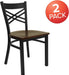 2 Pack HERCULES Series Black ''X'' Back Metal Restaurant Chair - Mahogany Wood Seat