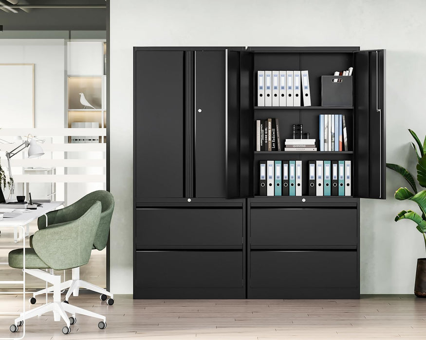 File Cabinet for Home Office, Metal Storage Cabinets with Adjust Shelves and Lock,2 Drawers Filing Cabinets-Hang Legal/Letter/A4/F4 Size Filing-Black