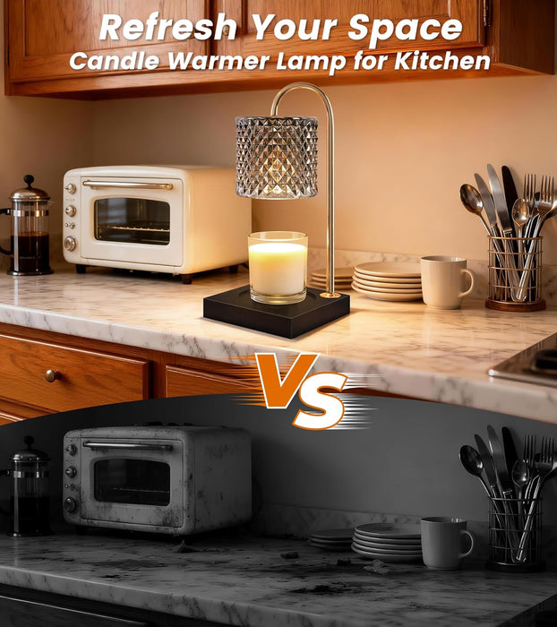 Candle Warmer Lamp with Timer Dimmer, Birthday Gifts for Women Mom, House Warming Gifts, Elegant New Home Decor, Wax Warmer for Jar Candles, Heater Lamp for Scented Wax, Black Glass