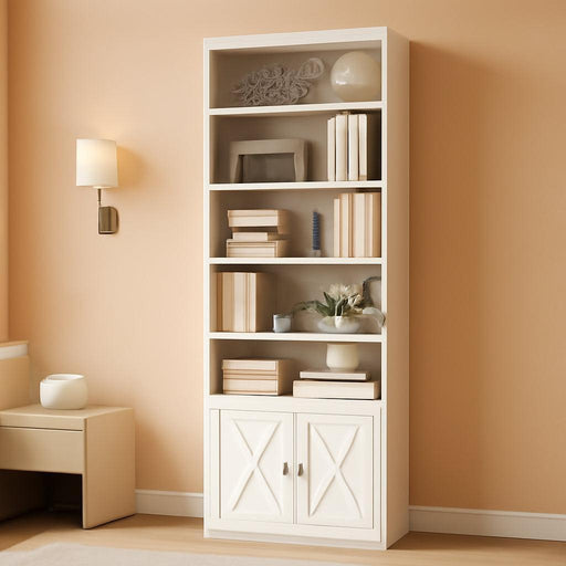 82" Tall Bookcase and Book Shelf, 24" Wide Bookshelf with Doors, 7 Tier Bookcase with Storage and Adjustable Shelf, Open and Display Farmhouse Bookshelf for Living Room, Home Office, White