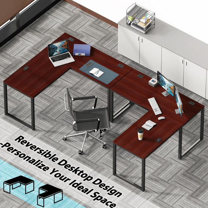 55 X 60 Commercial-Grade L-Shape Corner Office Computer Desk, Cherry
