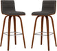 Vienna Mid-Century Modern 30" Bar Height Barstool Faux Leather Wood Finish, Grey/Walnut
