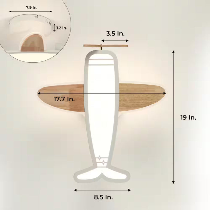 19 In. Modern Cartoon Plane Shade Art Deco Dimmable Integrated LED Semi Flush Mount Ceiling Light Fixture for Bedroom