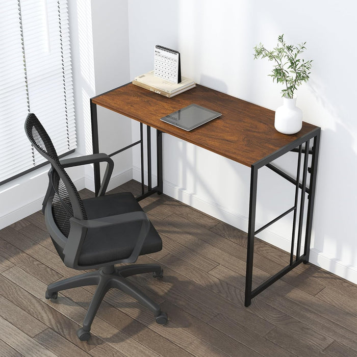35 Inch Folding Small Desk, Writing Gaming Computer Camping Desk for Small Spaces, No Assembly Required Home Office Table, Mahogany - ShipItFurniture