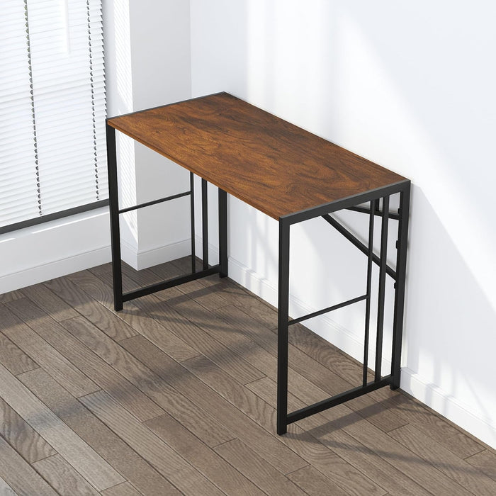 35 Inch Folding Small Desk, Writing Gaming Computer Camping Desk for Small Spaces, No Assembly Required Home Office Table, Mahogany - ShipItFurniture