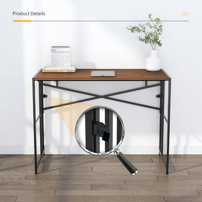 35 Inch Folding Small Desk, Writing Gaming Computer Camping Desk for Small Spaces, No Assembly Required Home Office Table, Mahogany - ShipItFurniture