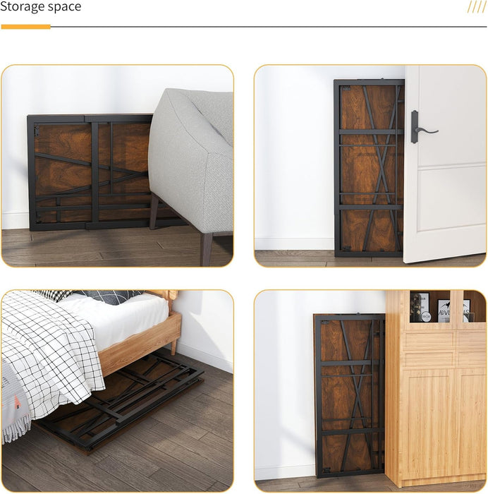 35 Inch Folding Small Desk, Writing Gaming Computer Camping Desk for Small Spaces, No Assembly Required Home Office Table, Mahogany - ShipItFurniture