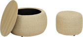 Round Storage Ottoman Set of 2 with Removable Tray 25 Inch Large Upholstered Footstool, Perfect as a Bedside Bench for Living Room or Bedroom (Naturai)