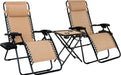 Outdoor Textilene Adjustable Zero Gravity Folding Reclining Lounge Chair Set with Cup Holder, Side Table, Headrest, Weather-Resistant, 35 X 26 X 43 Inches, Beige, 2-Pack