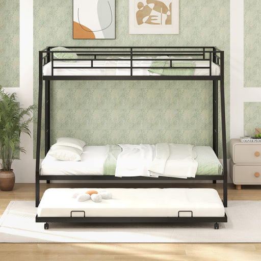 Twin over Full Bunk Bed Frame with Trundle for Guest Room