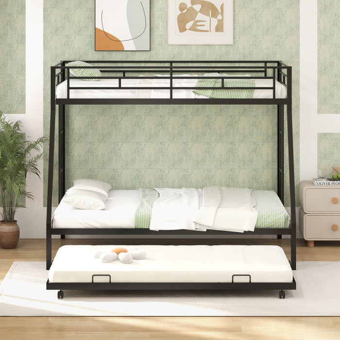 Twin over Full Bunk Bed Frame with Trundle for Guest Room