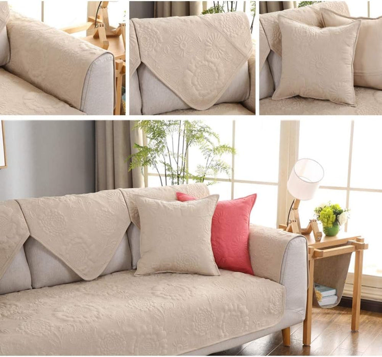 Beige Quilted Sofa Protector: Anti-Slip, Pet-Proof Cover