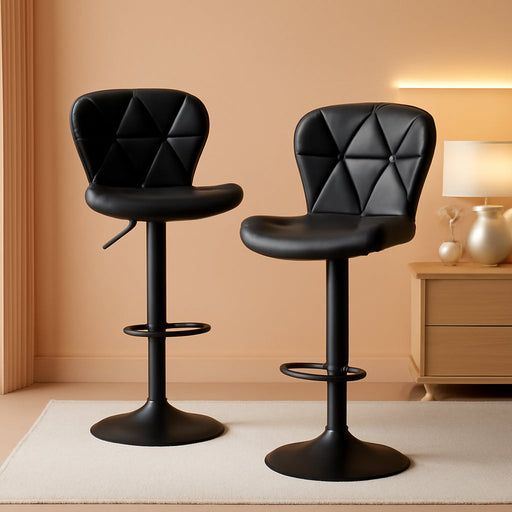 Modern Bar Stools Set of 2, Adjustable Faux Leather Upholstered Swivel Bar Stools, Counter Height Bar Chairs with Back for Kitchen Island, Black