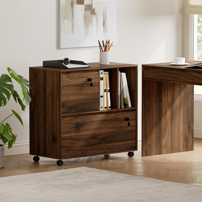 Brown Mobile Documents Cabinet With Locking Wheels