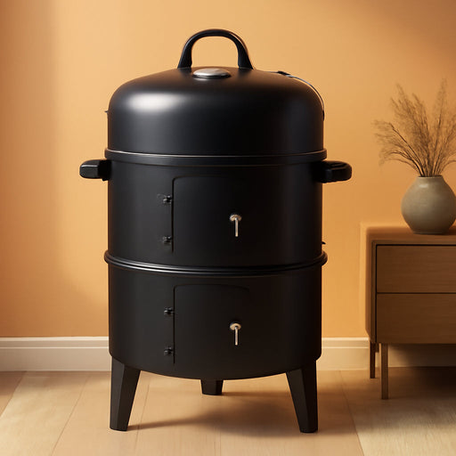 16-Inch Vertical Charcoal Smoker Grill, 3-In-1 BBQ Smoker & Grill with Thermometer, Dual Doors, Adjustable Vents, Portable Outdoor Cooker for Camping & Backyard