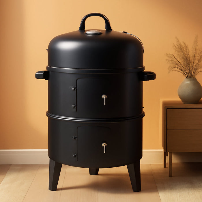 16-Inch Vertical Charcoal Smoker Grill, 3-In-1 BBQ Smoker & Grill with Thermometer, Dual Doors, Adjustable Vents, Portable Outdoor Cooker for Camping & Backyard