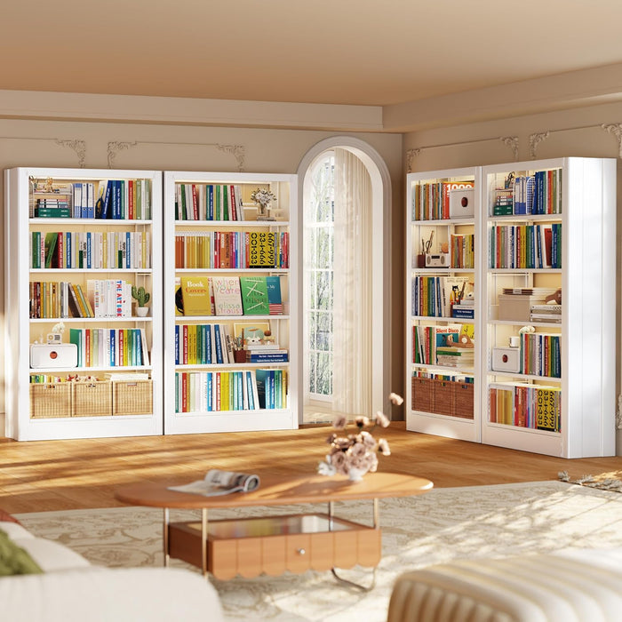 Bookshelf, 71" H Tall White Bookcase, 5-Tier Bookcase Metal Sturdy Bookshelf with Adjustable Shelves,Heavy Duty Book Cases for Living Room, Library, School, Study, Home Office