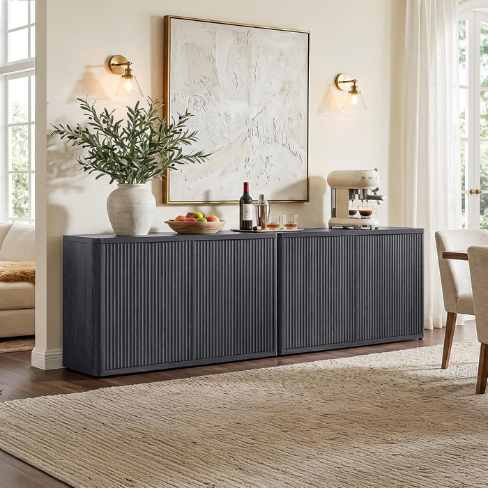 Buffet Cabinet with Storage Accent Sideboard with 4 Doors 66.3" Wide Fluted Credenza Modern Buffet Table Media Console Cabinet Entryway Cabinets for Living Room Kitchen Dining Room Hallway