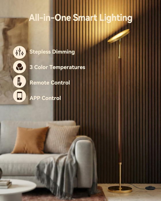 Wood Torchiere Floor Lamp Dimmable Color Temperature